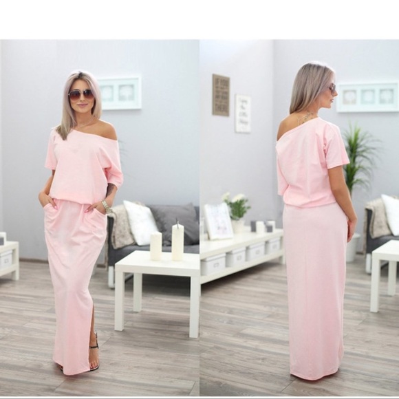 Dresses & Skirts - Pink Half Sleeve Casual Party Maxi Dress